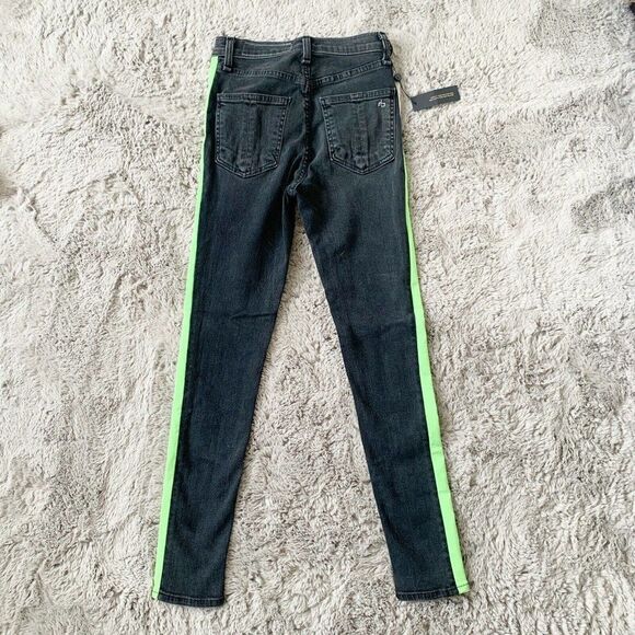 Rag & Bone High Waist Skinny Jeans Womens 24 Black Mazie Side Stripe - Picture 5 of 7